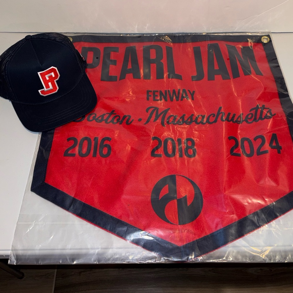 Pearl Jam 2024 Tour Boston Bundle - Banner and Trucker Snap Back Hat